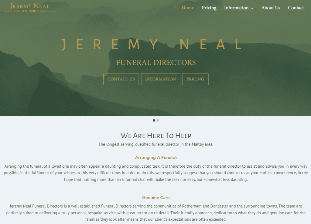 Jeremy Neal Funeral Directors website designed by Seva Cloud