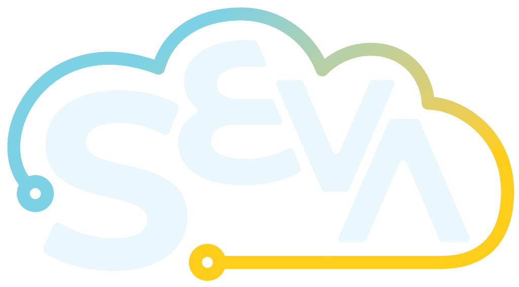 Seva Cloud Logo A Light Grey Cloud With the word Seva Inside