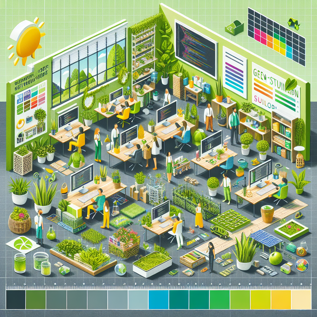 An imaginary seva cloud office of the future showing a green and sustainable web design office